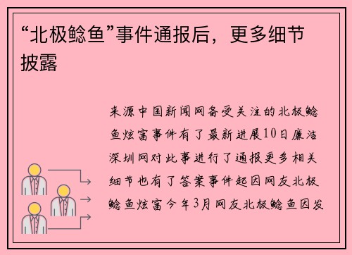 “北极鲶鱼”事件通报后，更多细节披露