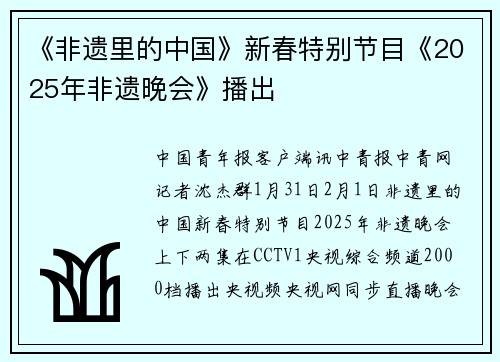 《非遗里的中国》新春特别节目《2025年非遗晚会》播出