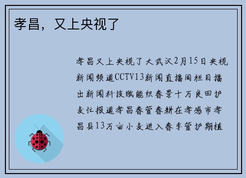孝昌，又上央视了