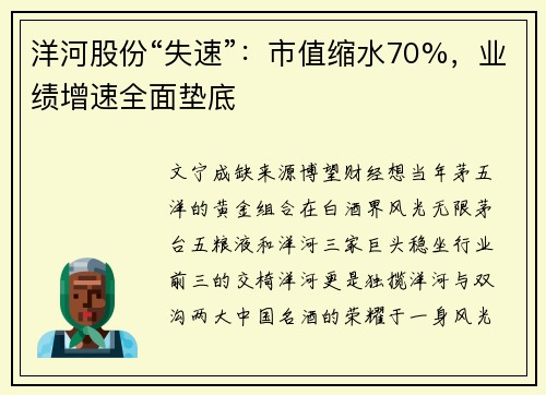 洋河股份“失速”：市值缩水70%，业绩增速全面垫底