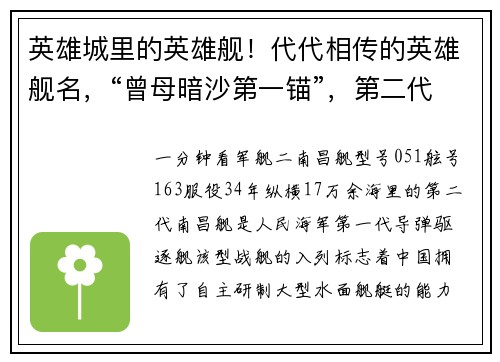 英雄城里的英雄舰！代代相传的英雄舰名，“曾母暗沙第一锚”，第二代南昌舰