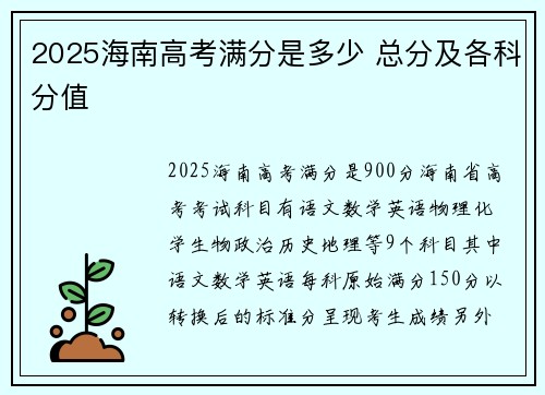 2025海南高考满分是多少 总分及各科分值