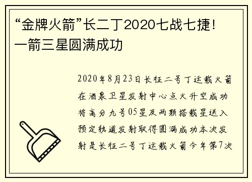 “金牌火箭”长二丁2020七战七捷！一箭三星圆满成功