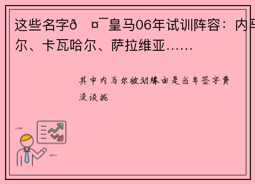 这些名字🤯皇马06年试训阵容：内马尔、卡瓦哈尔、萨拉维亚……